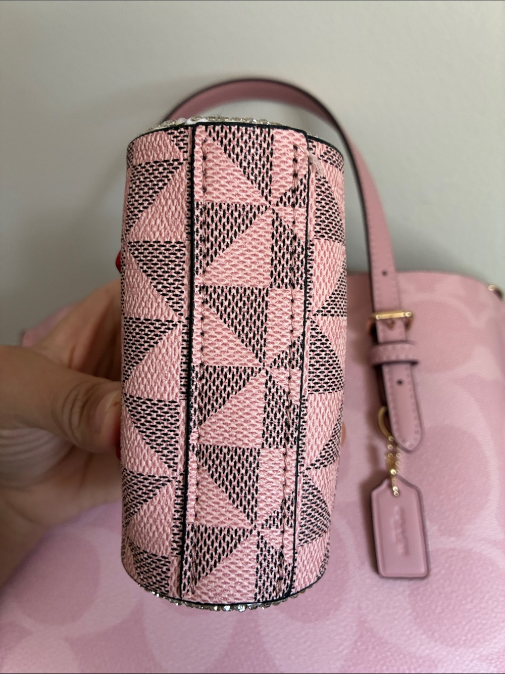 Pink Geometric Mini Handbag Keychain Bag Charm - Picture 5 of 7